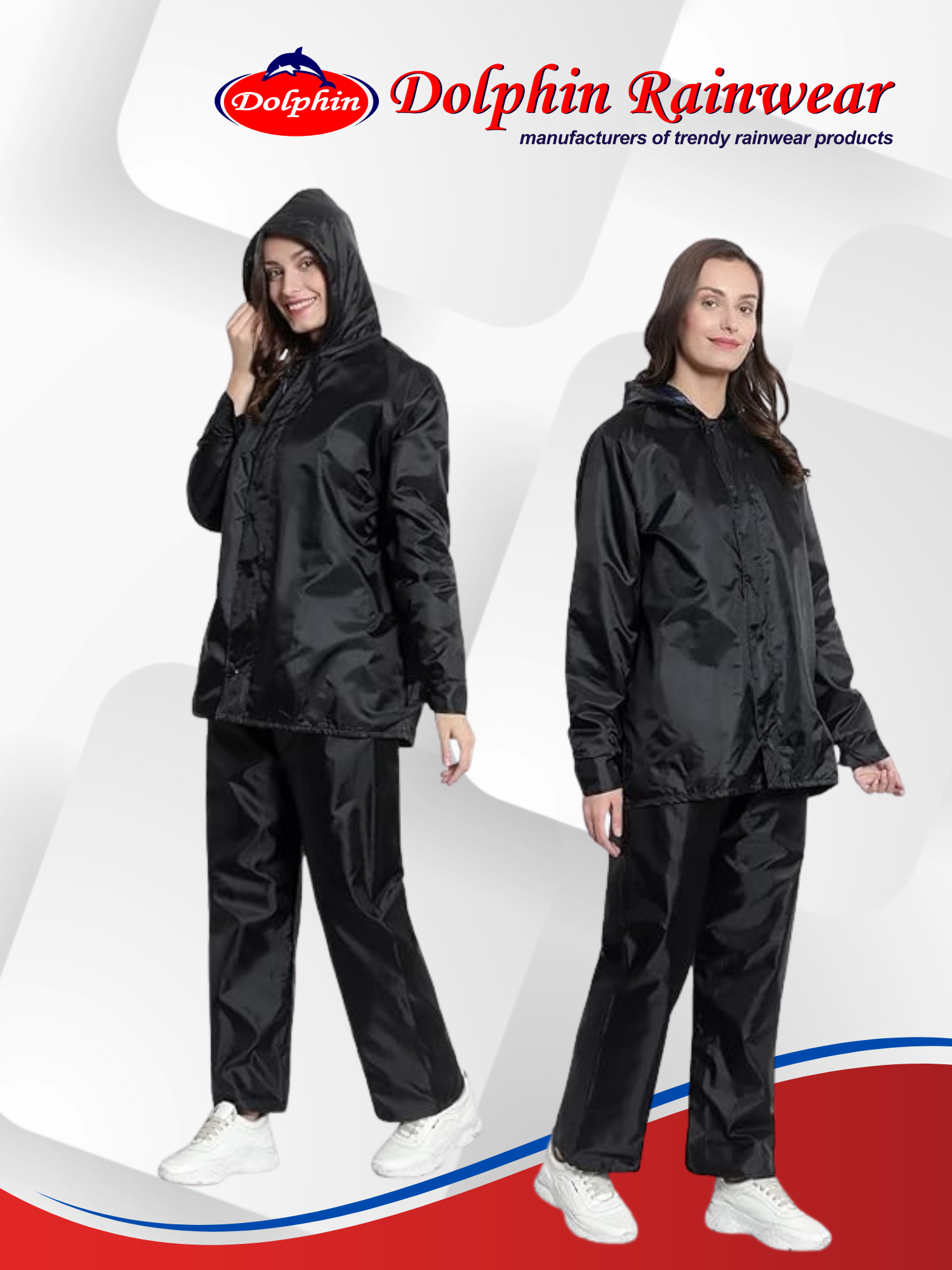 Women Rainsuit Waterproof Raincoat (Black) with Pant_1